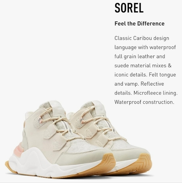 Sorel Women's Kinetic RNEGD Caribou Boot Waterproof Color Chalk Size 8.5 - Picture 4 of 13